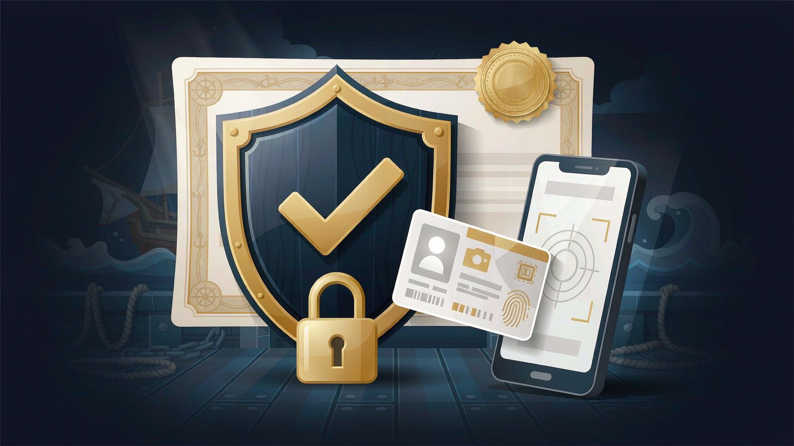 Sicherheit und GGL-Lizenz bei JackpotPiraten: Schutzschild, Lizenzdokument und Ausweisprüfung