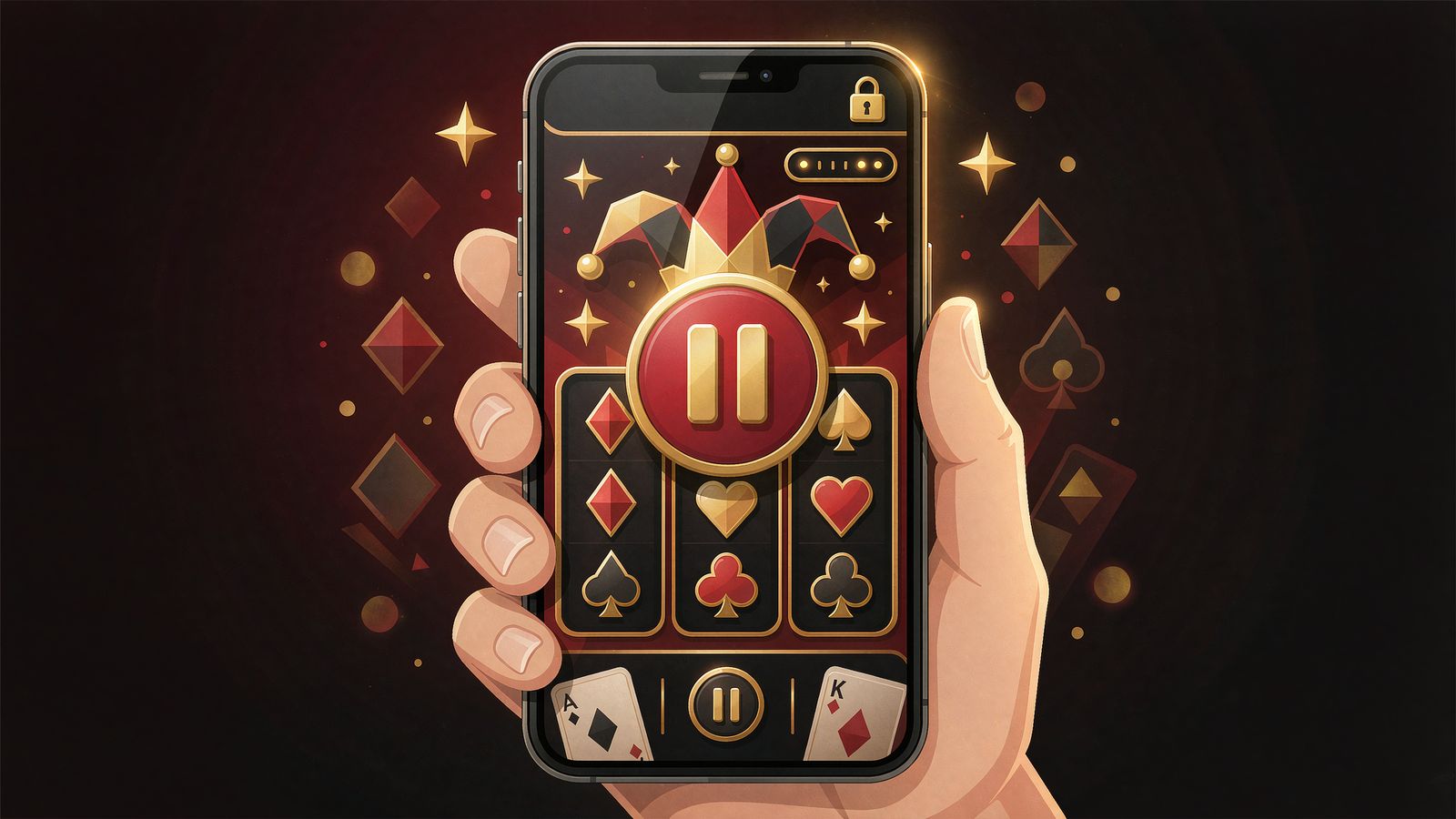 Mobiles Spielen mit Pause-Funktion und Panikbutton bei Jokerstar