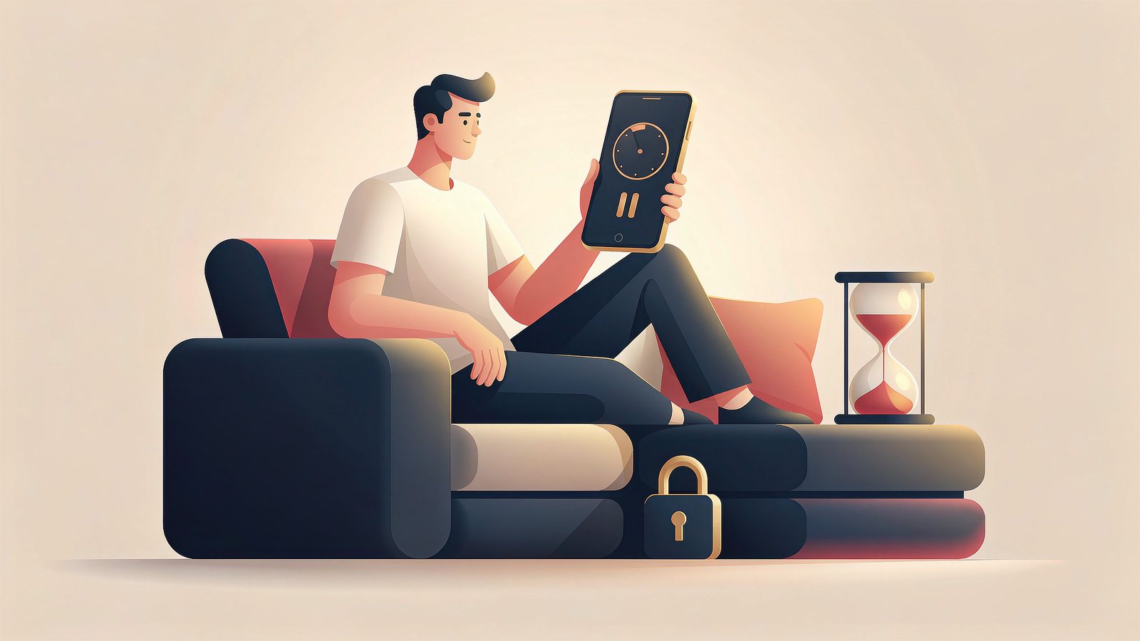 Person mit Smartphone, das einen Timer zur Spielzeitbegrenzung zeigt
